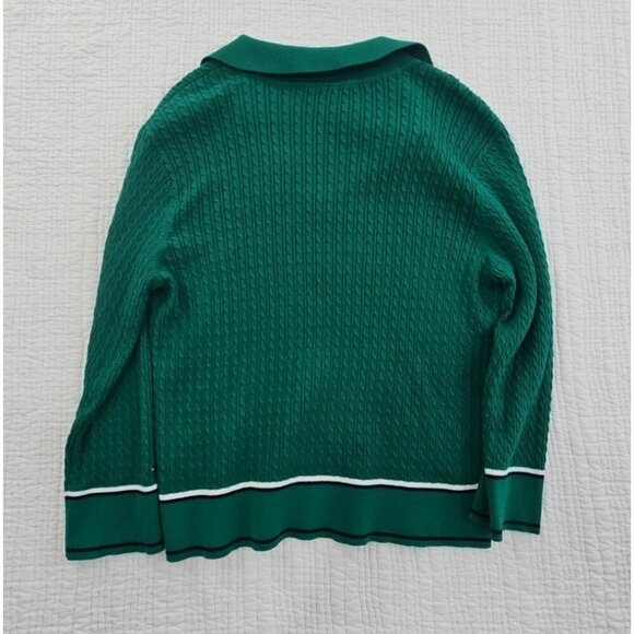 Tommy Hilfiger Cable Knit Sweater Women's XL Green V-Neck Long Sleeve EUC LN - Picture 8 of 13